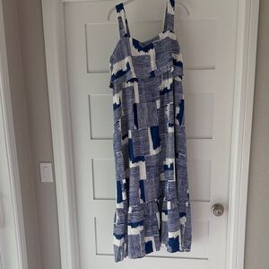 Donna Morgan Navy and White Patterned Maxi Dress